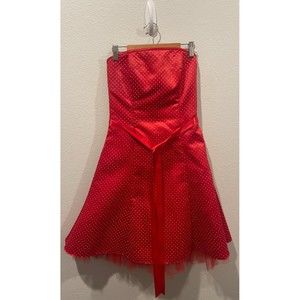 JESSICA MCCLINTOCK FOR GUNNE SAX Vintage Poka Dot Red Strapless Dress Corset